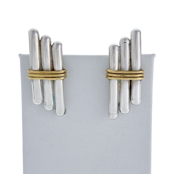 Southwest Mexico Taxco TC-51 Sterling Silver Brass Wire Tube Clip On Earrings - Picture 1 of 5